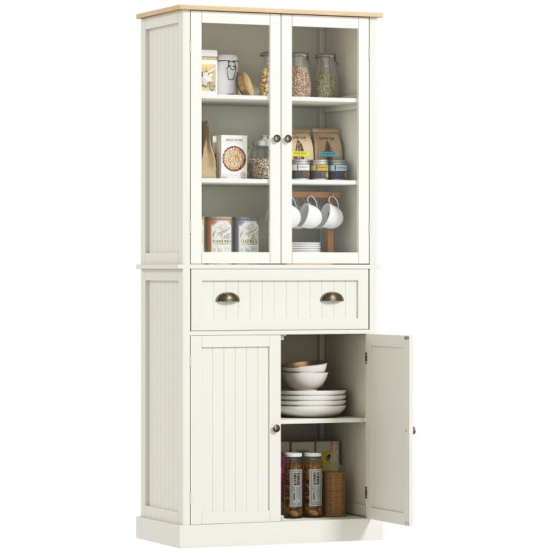 Freestanding Kitchen Cupboard - 5-Tier Storage Cabinet with Adjustable Shelves & Drawer - Cream White for Living & Dining Room