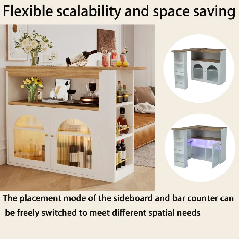 Modern Extendable Dining Table with Storage & LED Strip - Swivel Bar Bistro Table, 138-193x39x105 cm, Elegant White Finish