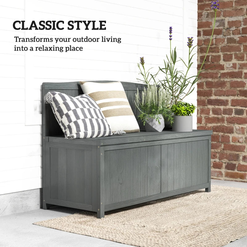 Grey Wooden Storage Bench for Patio - Outdoor Garden Seating, 47"
