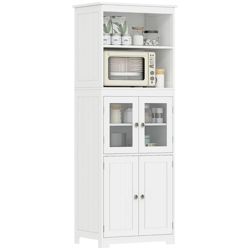 Freestanding Kitchen Storage Cabinet with Adjustable Shelves and Glass Doors for Dining Room
