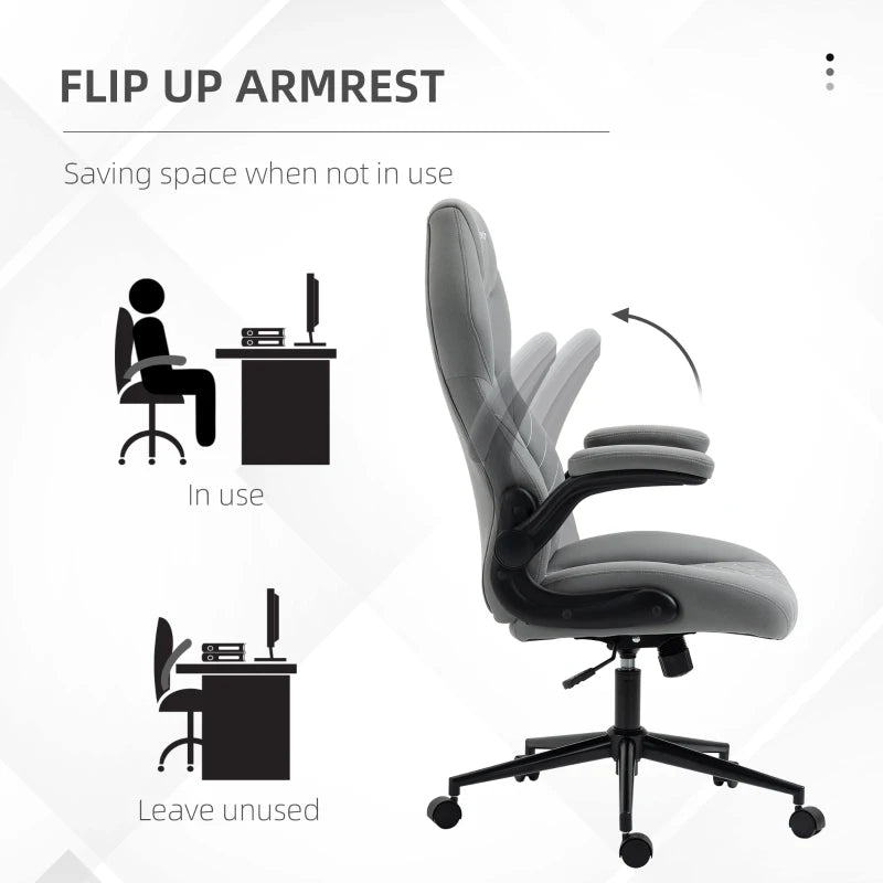 Vinsetto Light Grey Home Office Desk Chair - Ergonomic Computer Chair with Flip Up Armrests, Swivel Seat & Tilt Function