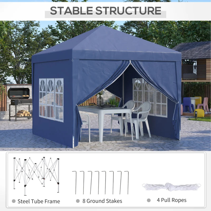 Blue 3x3m Pop Up Garden Gazebo with Sidewalls and Windows