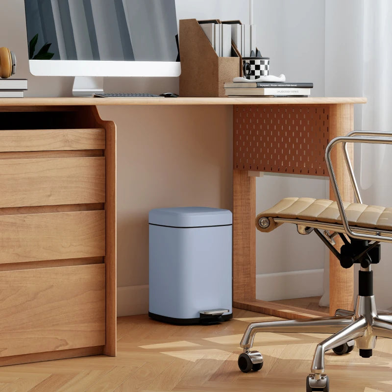 12L Modern Boxy Metal Kitchen Bin - Stylish Light Blue Trash Can for Home Organization & Waste Management