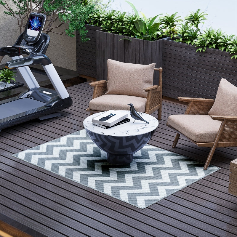 Reversible Outdoor Garden Rug 1.2 x 1.8m - Waterproof Grey and White Patio Carpet