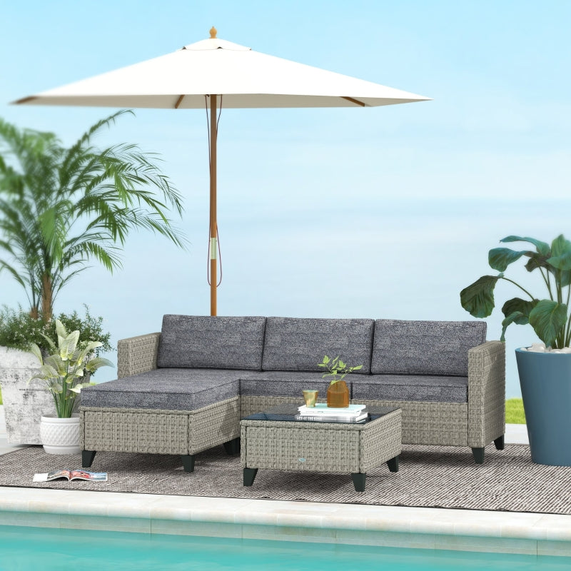 5-Piece Dark Grey Rattan Patio Furniture Set - Corner Sofa, Footstools & Coffee Table for Poolside