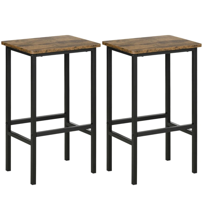 Industrial Bar Stools Set of 2 - Rustic Brown Kitchen Breakfast Chairs with Footrest for Counter Height Dining & Home Pub