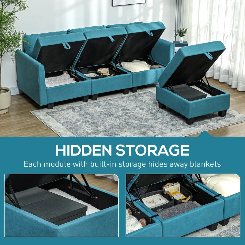 Light Blue 'L' Shape Modular Sofa with Storage for Stylish Living Rooms