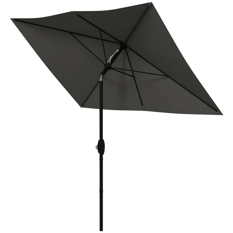 Dark Grey Rectangular Garden Parasol Umbrella, 2x3m, Crank Tilt, Aluminium Pole