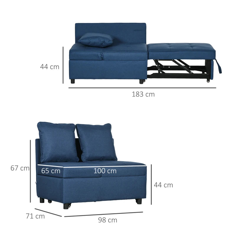 Multi-Functional Sleeper Chair Bed with Thick Padding and Magazine Pocket for Living Room, Blue