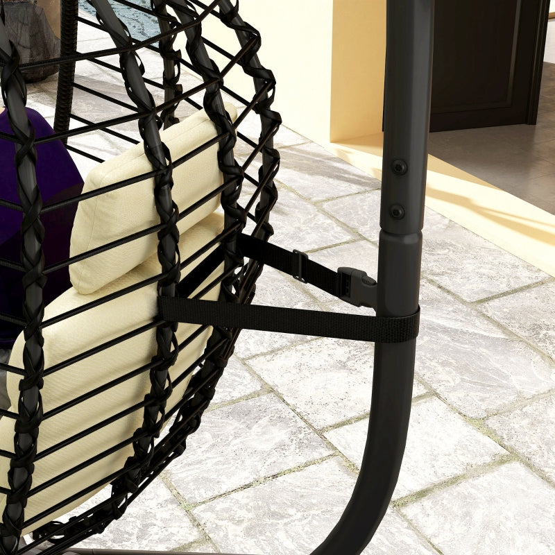 Rattan Hanging Egg Chair with Cushion, Adjustable Height, Steel Frame for Indoor Outdoor Use