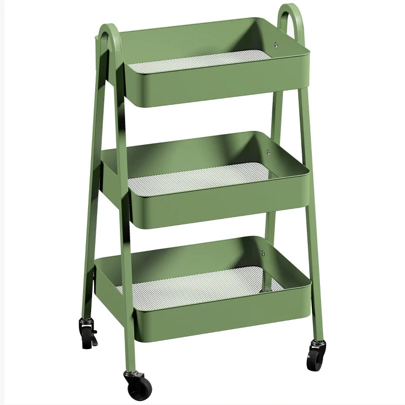 Versatile Three-Tier Green Storage Trolley - Perfect for Organizing Home, Office, or Kitchen - Stylish and Functional Design