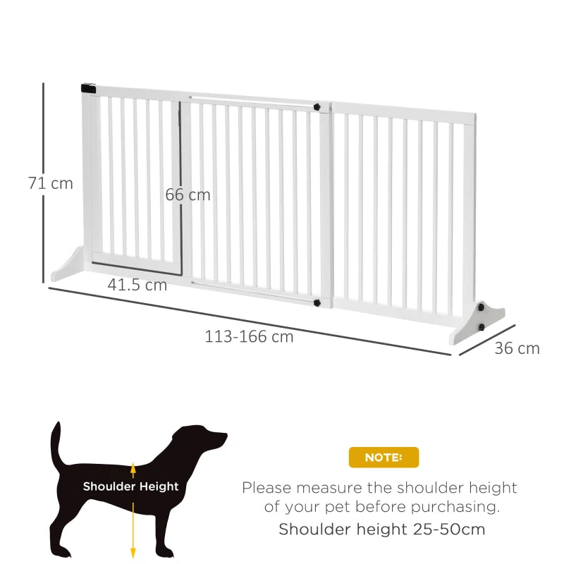 Adjustable Wooden Dog Gate - Freestanding Indoor Dog Fence Barrier, 3 Panels, Lockable, 71H x 113-166W cm, White