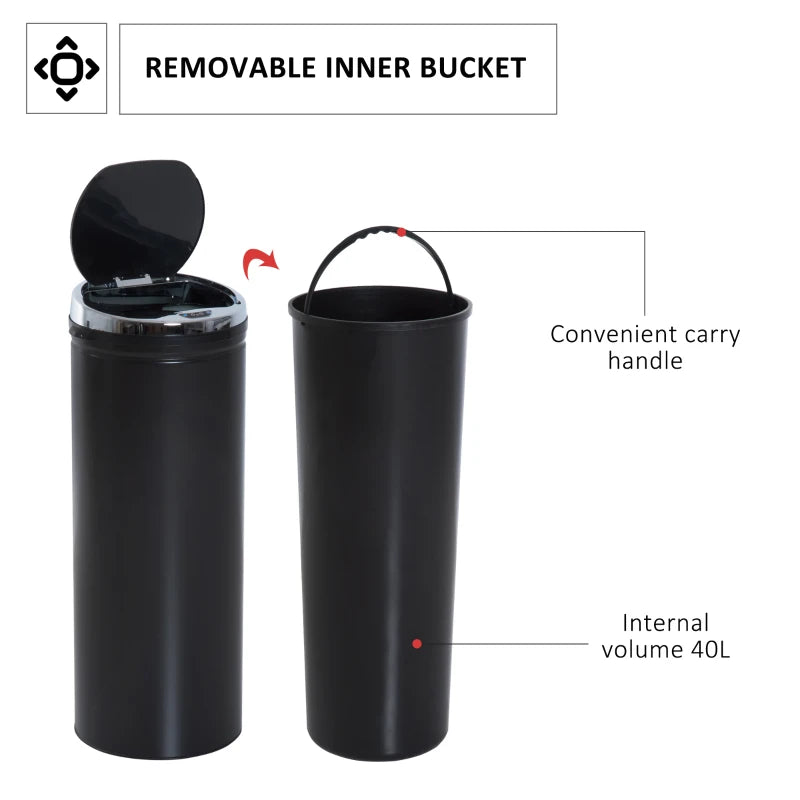 50L Touchless Sensor Bin with Soft-Close Lid - Stainless Steel, Fingerprint Resistant, Hygienic Rubbish Bin for Kitchen & Office, Black