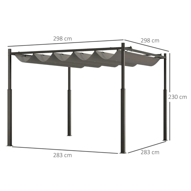 Grey 3m x 3m Retractable Garden Pergola with Magnetic Fixture