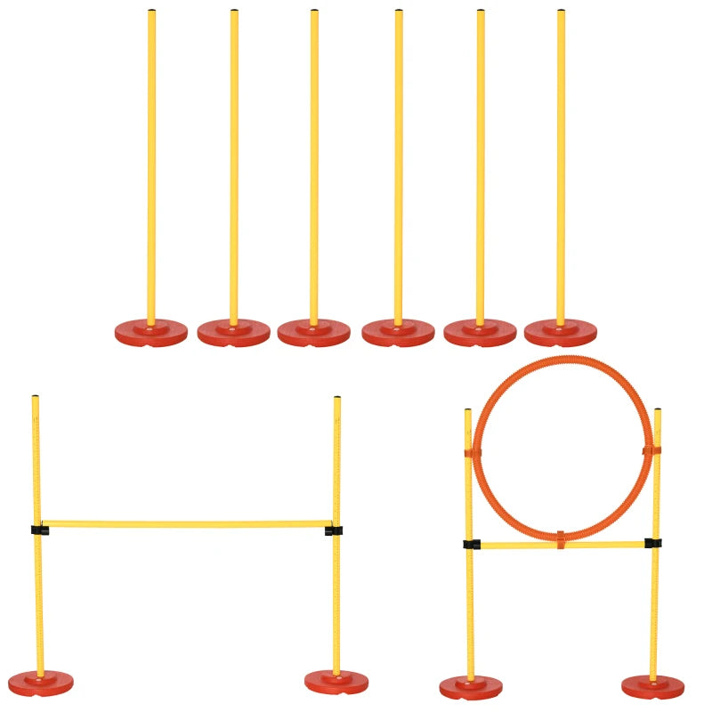 Portable Dog Agility Training Equipment - Adjustable Hurdles, Jumping Ring & Weave Poles for Pet Obstacle Course
