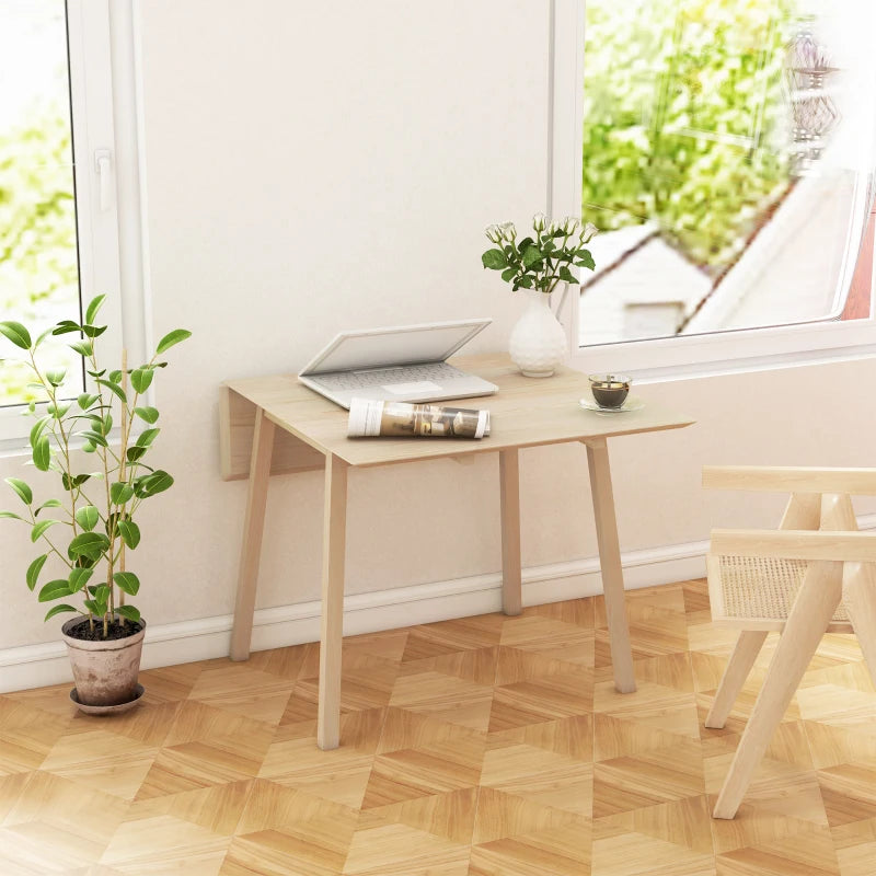 Solid Wood Folding Dining Table - Drop Leaf Design for 2-4 People, Space-Saving Rectangle Kitchen Table in Natural Finish