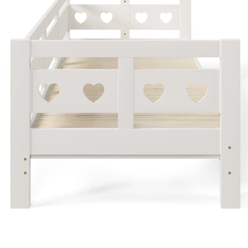 Heart-Shaped Wooden Daybed Frame with Trundle for Kids and Adults White Sofa Bed