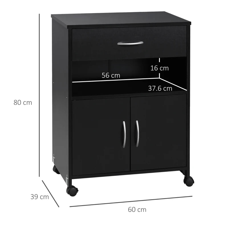 Vinsetto Mobile Printer Stand with Storage Drawer & Open Shelf - Home Office Cabinet, 60cm x 39cm x 80cm, Black