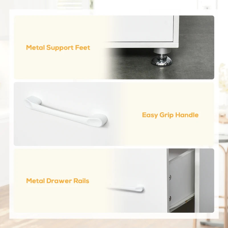 Modern White Kitchen Cupboard with Storage Cabinets, 3 Drawers & Open Countertop - Stylish Living Room Organizer