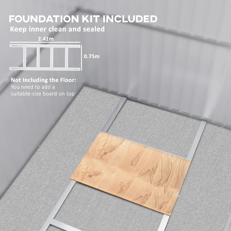 8.5 x 6ft Dark Grey Galvanised Steel Storage Shed - Metal Garden Shed with Foundation Kit, Window, Lockable Wide Doors & Air Vents for Outdoor Patio