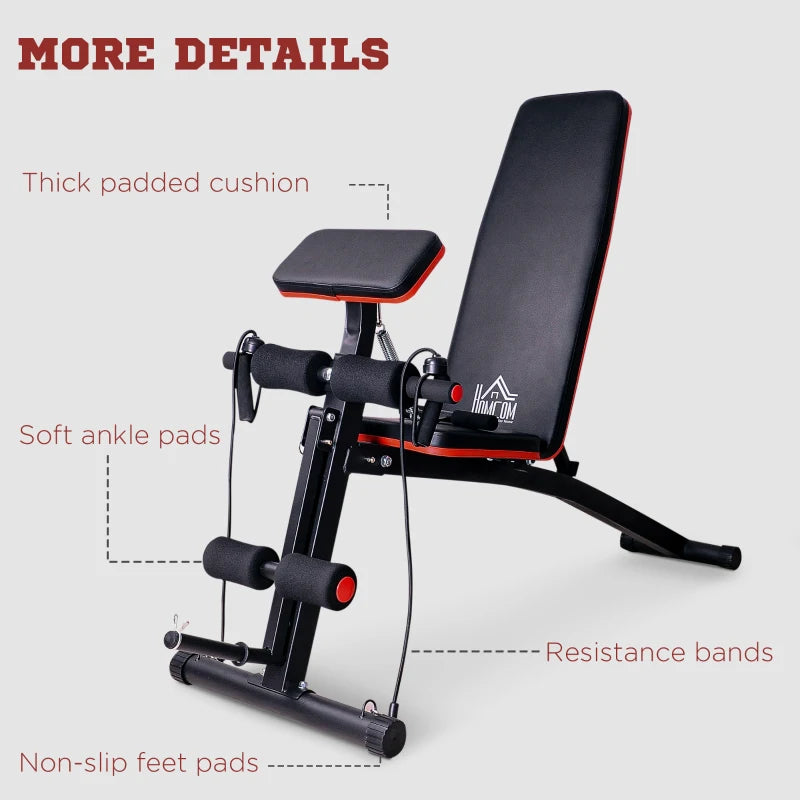Foldable Adjustable Weight Bench for Strength Training Sit Up and Ab Exercises Incline Decline Red