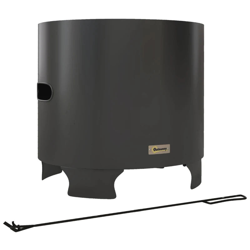 Portable Smokeless Fire Pit - 45cm Round Metal Bonfire Stove with Poker for Garden & Camping - Black