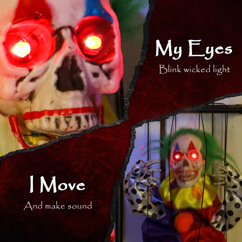 Spooky Animated Clown in Cage with LED Eyes - Scary Halloween Decoration, Battery Operated Indoor Party Prop