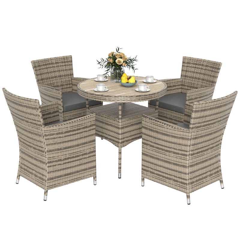 Grey Five-Piece Rattan Garden Furniture Set with Two-Tier Table for Outdoor Patio