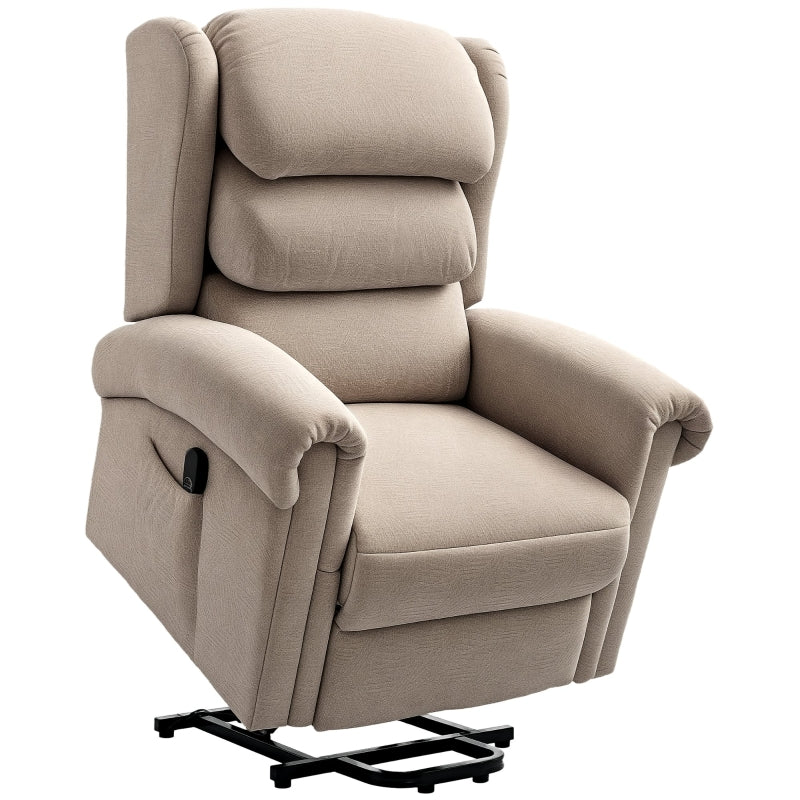Velvet Electric Riser Recliner Chair for Elderly with Remote Control, Side Pockets and Thick Padded Back in Khaki