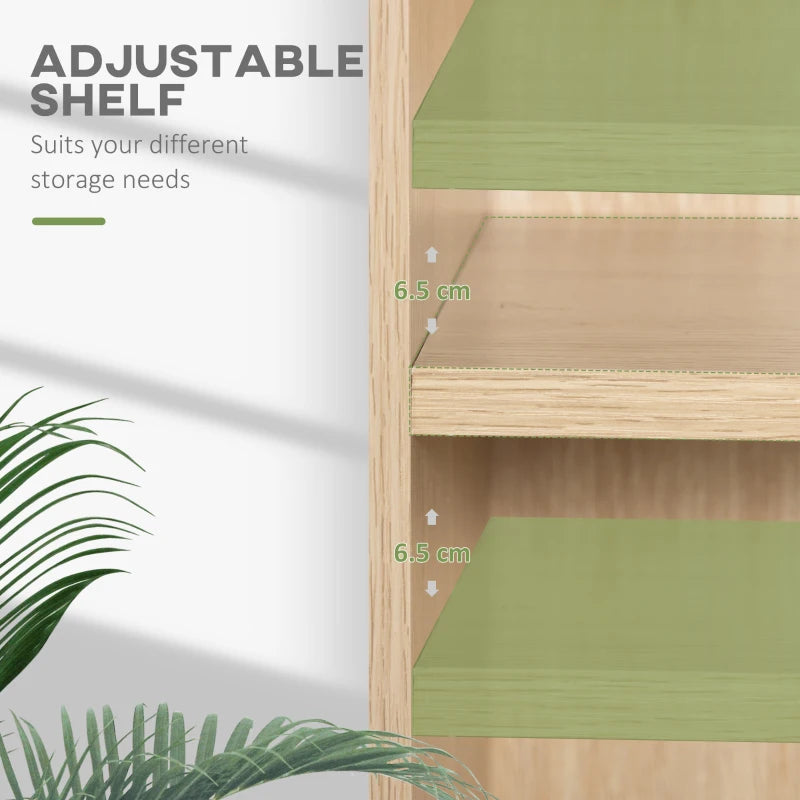 Natural 2-Tier Bookshelf - Adjustable Low Bookcase with 2 Compartments for Home Office, Living Room & Study