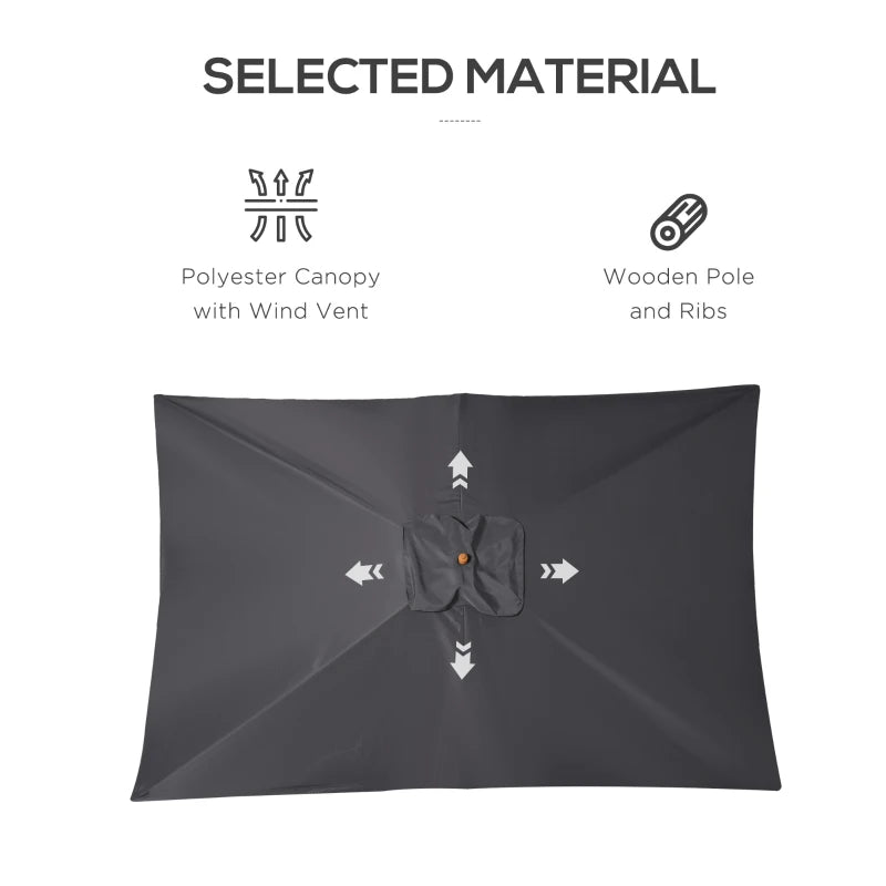 Dark Grey 2x3m Wooden Garden Parasol Umbrella
