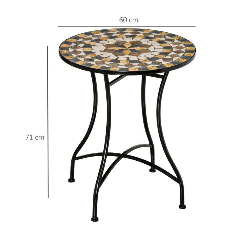 60cm Grey Mosaic Outdoor Patio Table - Round Garden Table for Outdoor Use