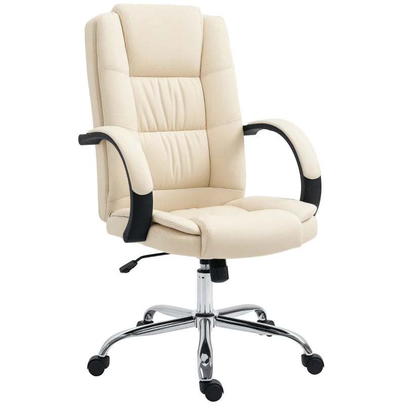 Vinsetto Beige PU Leather Office Chair - Adjustable Height, Soft Padded Seat & Backrest, Swivel Rolling Desk Chair
