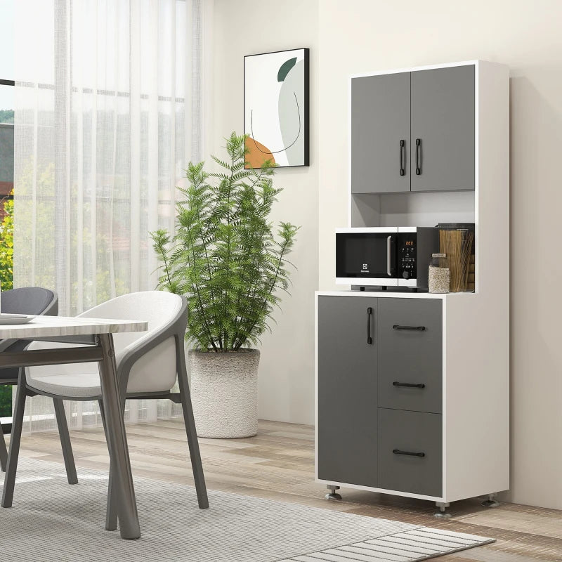 Modern Grey Kitchen Cupboard with Storage Cabinets, 3 Drawers & Open Countertop - Stylish Living Room Furniture