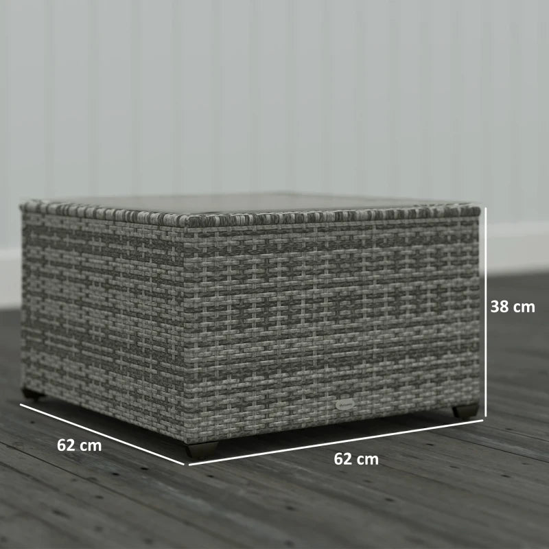 62 x 62cm Light Grey Glass-Top Rattan Side Table