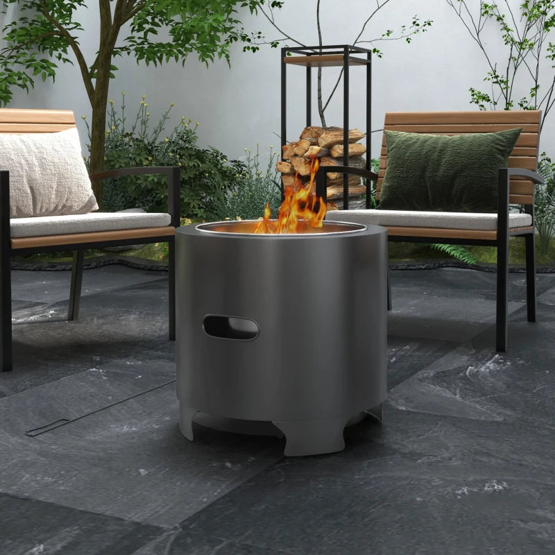 Portable Smokeless Fire Pit - 45cm Round Metal Bonfire Stove with Poker for Garden & Camping - Black