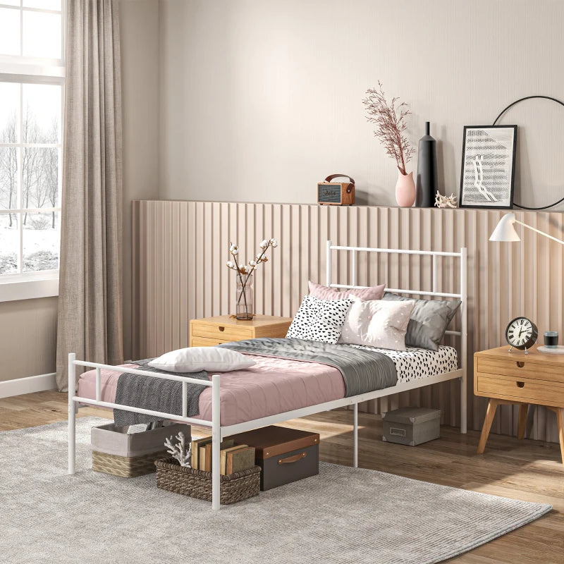 Stylish Metal Single Bed Frame with Headboard & Footboard - Durable Slat Support & 31cm Underbed Storage Space