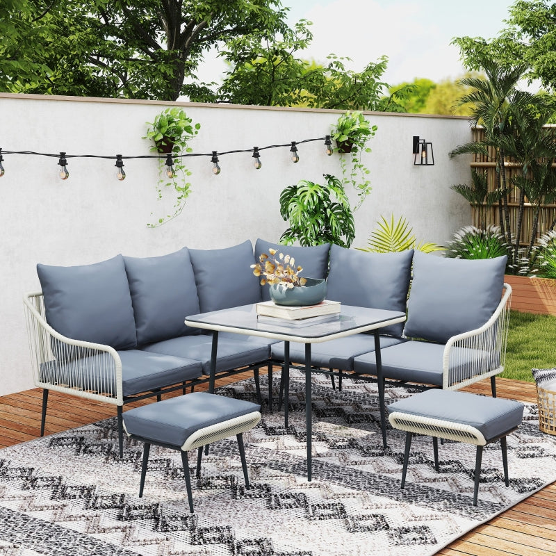6-Piece Grey Rattan Garden Sofa Set - Strong and Durable Outdoor Furniture