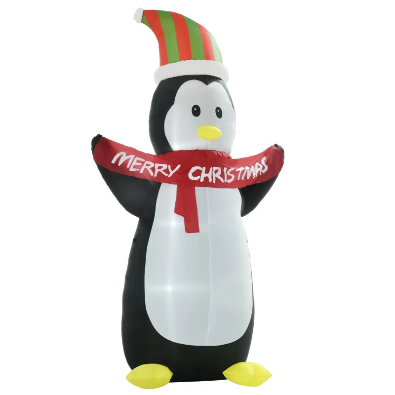 8ft Inflatable Penguin with LED Lights & Christmas Banner - Weather-Resistant Indoor Outdoor Holiday Decoration, Cute & Fun