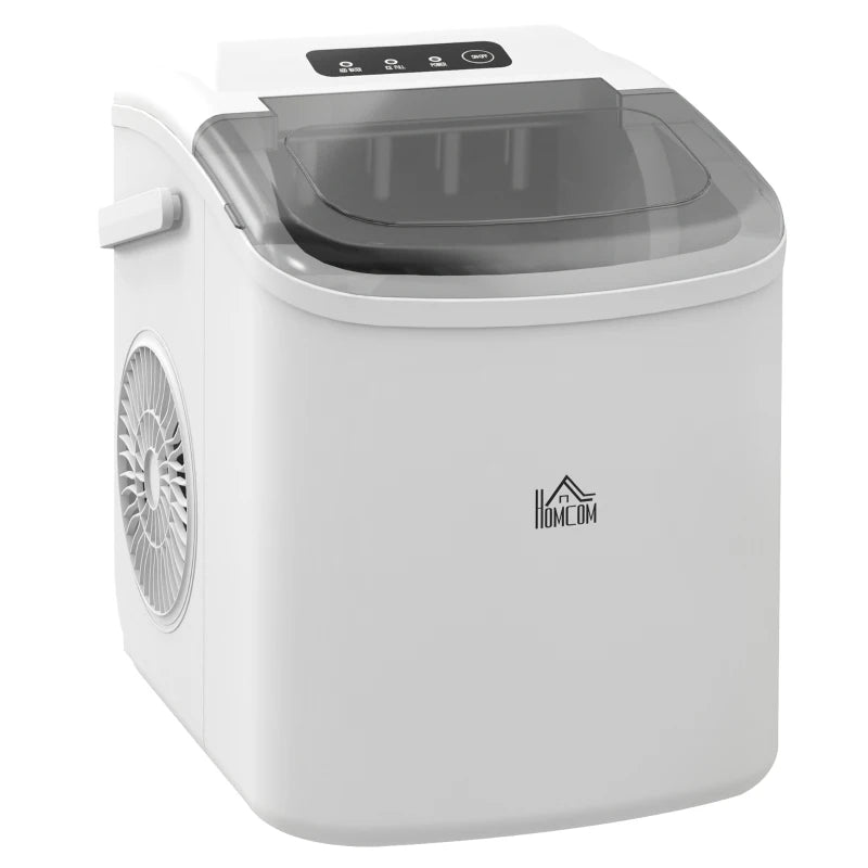 Portable Ice Maker Machine - 12Kg Daily, 9 Cubes in 6-12 Mins, Countertop Ice Cube Maker with Scoop & Basket - White
