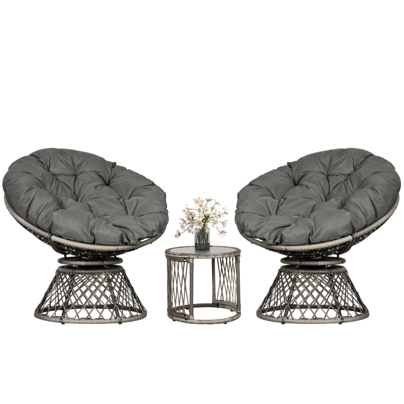 Grey Rattan Garden Moon Chair Set - 3-Piece
