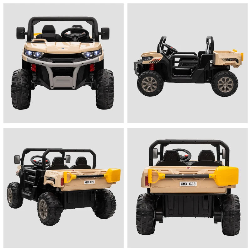 12V Yellow Electric Ride-On Car for Kids with Remote Control and Bucket Feature