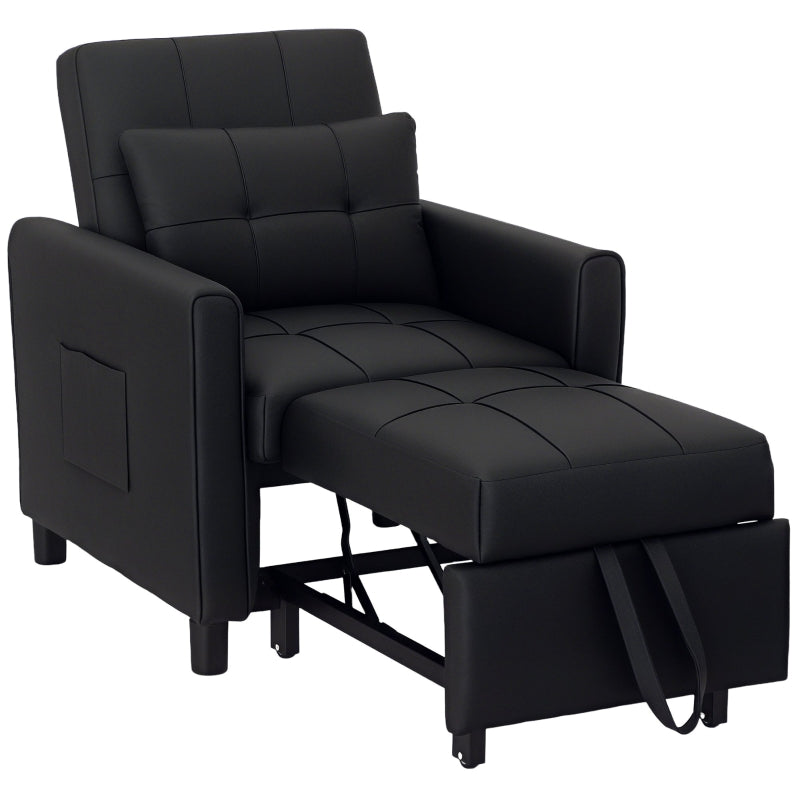 Linen-Look Black Single Chair Bed for Stylish Space-Saving Comfort