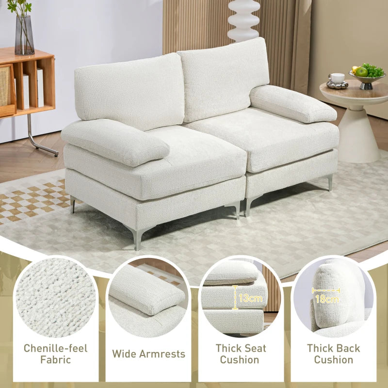 Modern Fabric Loveseat Sofa with Spring Cushions and Metal Legs for Living Room, Bedroom or Home Office in Cream White