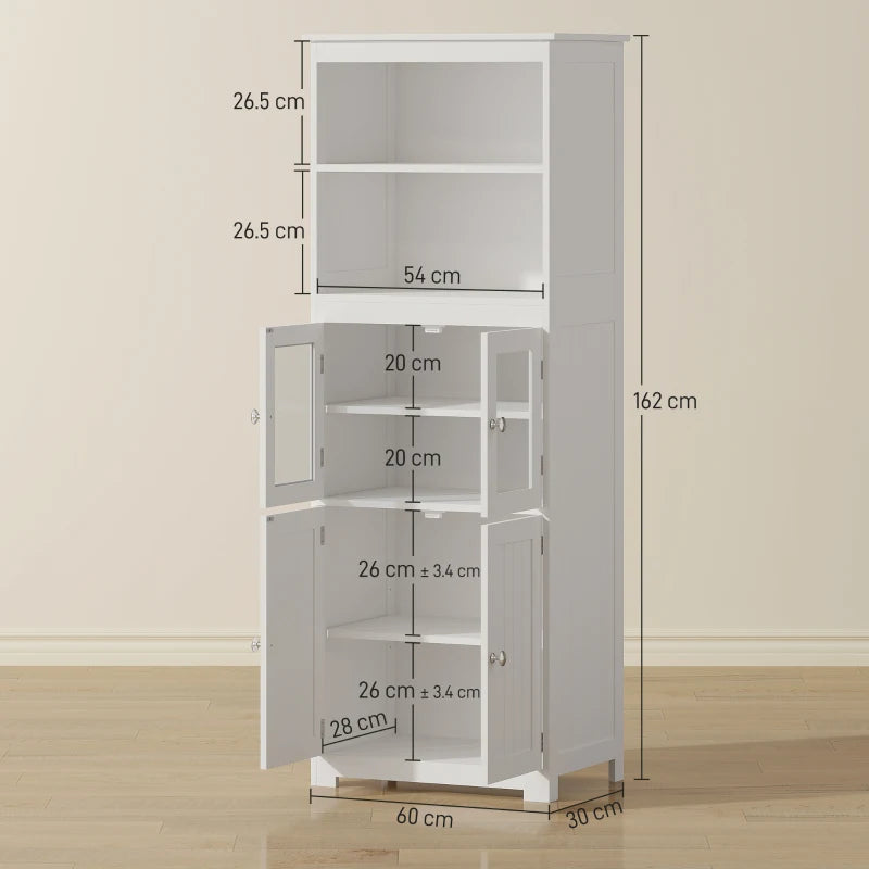 Freestanding Kitchen Storage Cabinet with Adjustable Shelves and Glass Doors for Dining Room