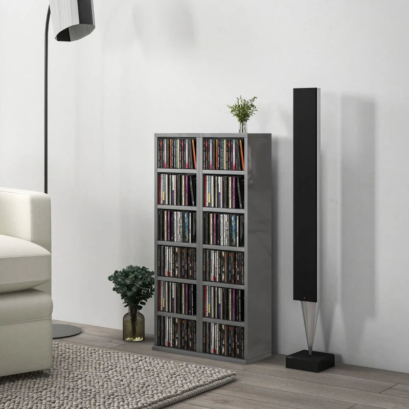 Set of 2 High Gloss Grey CD Storage Units - Stylish and Space-Saving Organizer for 102 CDs