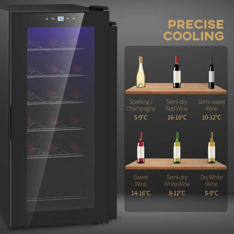 18-Bottle Black Wine Fridge with LED Lights - Compact Narrow Design for Optimal Wine Storage