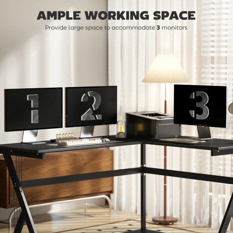 L Shaped Gaming Desk 155x130cm - Corner Computer Desk with CPU Stand for Home Office & Study - Black