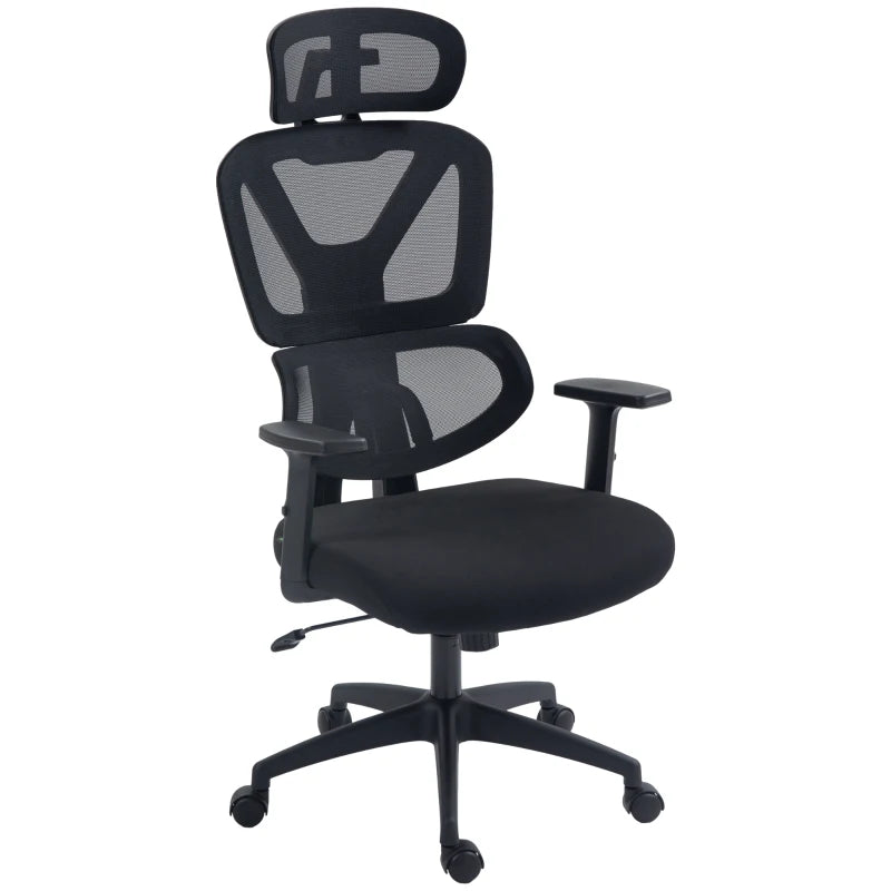 Vinsetto Adjustable Mesh Office Chair with Lumbar Support, Swivel Wheels & Headrest - Ergonomic Black Desk Chair