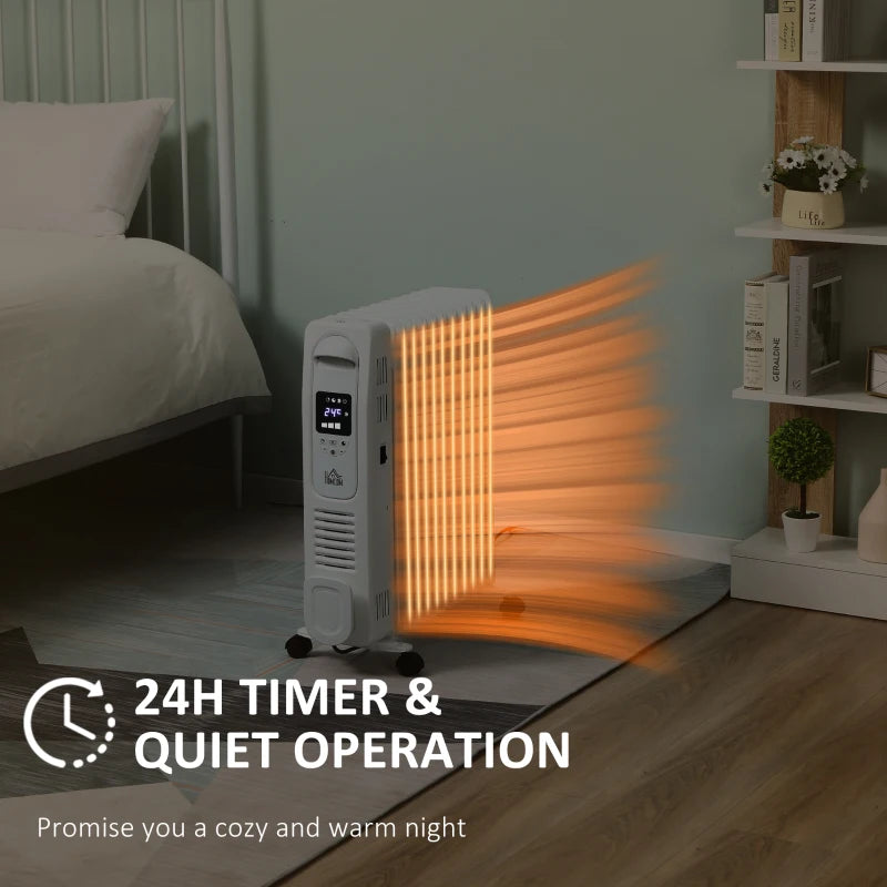 2500W Digital Display Oil Filled Radiator 11 Fin Portable Electric Heater with Timer and Remote